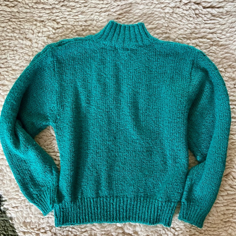 Vintage 80s TJW for Mervyn’s Women’s Turquoise Mock Neck Cable Knit Sweater SM - Picture 10 of 11